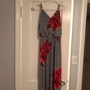 Floral and striped maxi dress